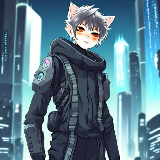 Prompt: Anime cat boy sci-fi 