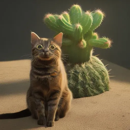 Prompt: cat eating cactus