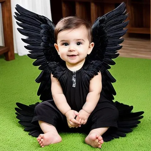 Prompt: cute baby boy, with black colored angel wings
