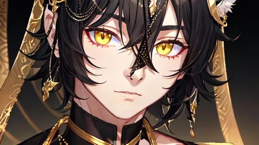 Image AI: Open Art: Midnight male cat boy (short black hair) scar on his neck, 8k, UHD, highly detailed, best quality, on his knees, yellow eyes