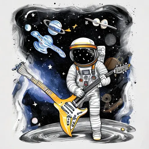 Prompt: sketch astronaut play guitar in space