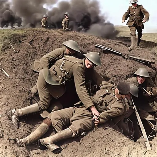 Prompt: ww1 tank trenches fights explosions

