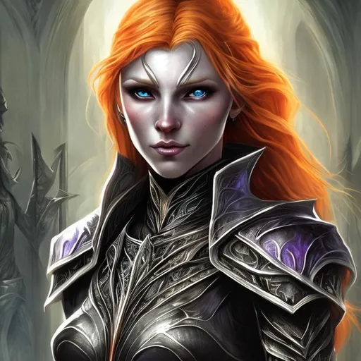Prompt: orange haired white skinned daedric princess elder scrolls artwork