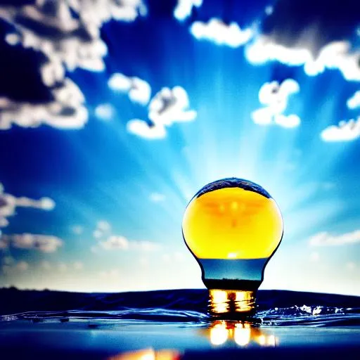 Prompt: professional photograph of water and large burning lightbulb coming out of water, perfect side viewpoint, highly detailed, wide-angle lens, hyper realistic, with dramatic sky,
polarizing filter, natural lighting, bright colors, everything in sharp focus, HDR, UHD, 64K 