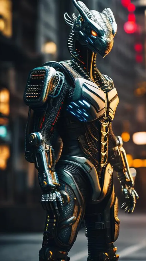 Prompt:  8k, raw, ultra realistic, ultra hd, mutant dragon, masculine body, futuristic cyberpunk costume, office