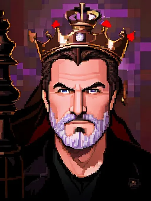 Prompt: chess king pixelated, crowned, RTX, beautiful background,