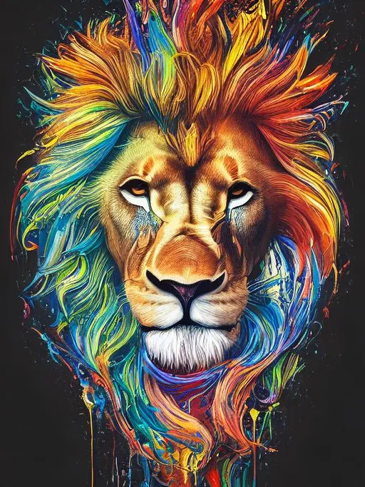 Prompt: lion logo , T-shirt design, clean design, epic Instagram, artstation, splash of colorful paint, , contour, ((white background)) , hyperdetailed intricately detailed , unreal engine, fantastical, intricate detail, splash screen, complementary colors, fantasy concept art, 8k resolution, deviantart masterpiece, oil painting, heavy strokes, paint dripping