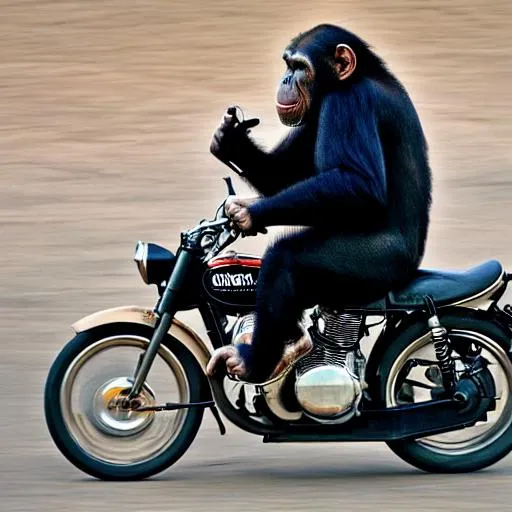 Prompt: Chimpanzee riding a motorcycle