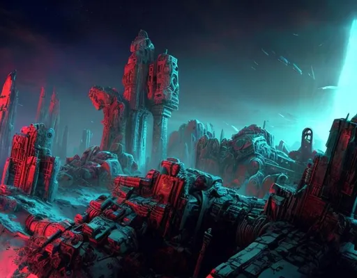 Prompt: space ship wreck dead city Ancient ,lasers 