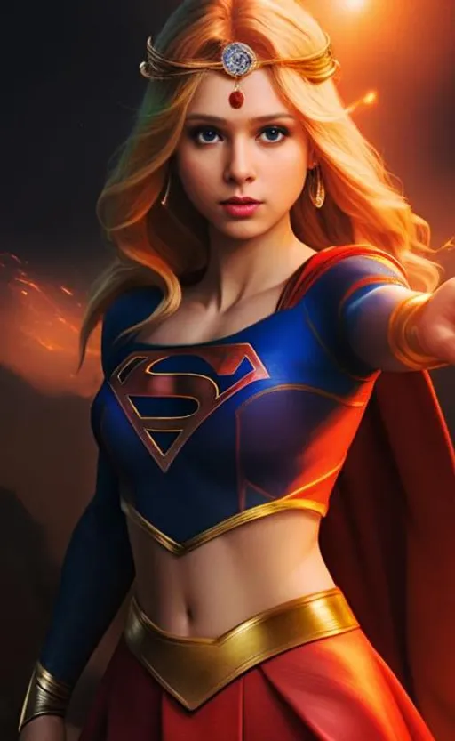 Prompt: Supergirl as a hindu Goddess, uhd, 8k, volumatric lighting