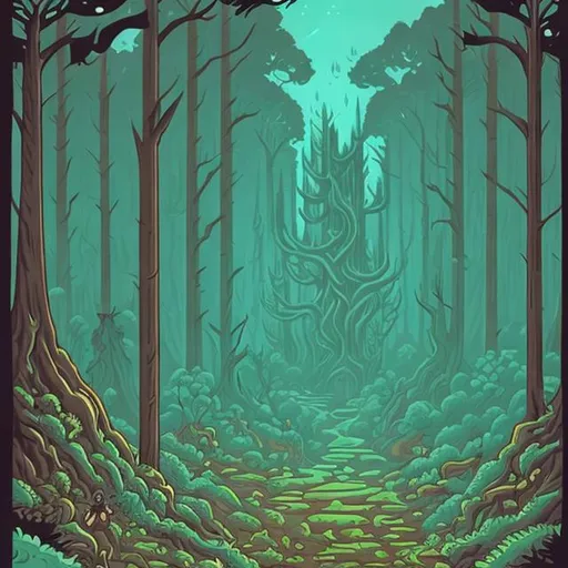 Prompt: forest dungeon in jack teagle style
