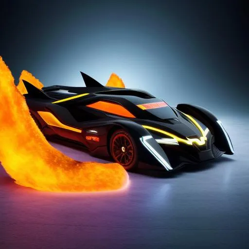 Prompt: Futuristic hyper Batmobile on fire and ice cosmic speed burning flames