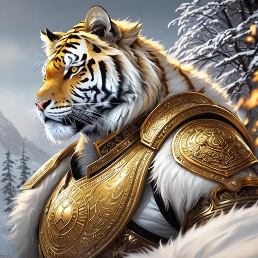 Prompt: a aesthetic award winning commission portrait of an albino tiger wearing golden victorian armour,digital art,art by greg rutkowski,character design by charles bowater,ross tran,photorealistic,detailed face,high quality,deviantart,artstation,characzer concept., masterpiece

