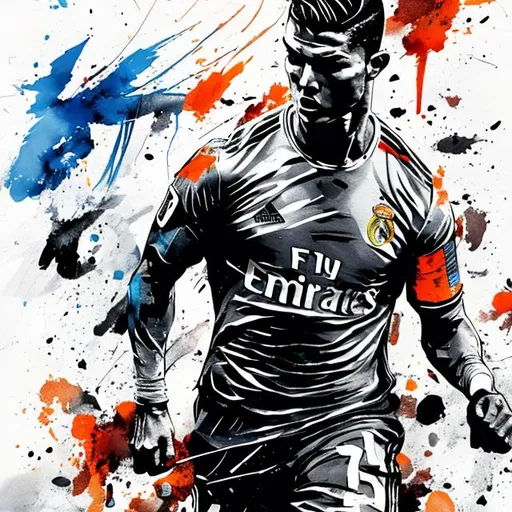 Prompt: Full photo shot of a CR7 scoring a goal,anime style agression, central composition, entirely on a sheet, ink painting, expressive painting, watercolor, bold brushstrokes, concept art, cinematic lighting, orange, (blue:1.3), gray and white, stylize, intricate detail, 8k, transparent background, 3d vector



