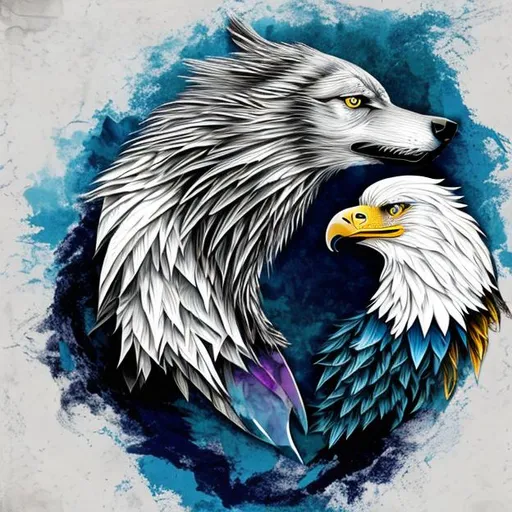 Prompt: Wolf and eagle hybrid abstract