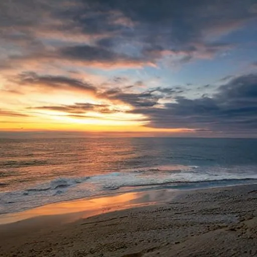 Prompt: long shot scenic professional photograph of endless ocean at sunset, perfect viewpoint, highly detailed, wide-angle lens, hyper realistic, with dramatic sky, polarizing filter, natural lighting, vivid colors, everything in sharp focus, HDR, UHD, 64K