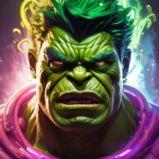 Prompt: "super ultra maga hyperdetailed hyerrealistic portrait of the Hulk as a delirium of the endless infinite,  bright neon vivid colourful articulate make up, the sandman, made by caravaggio stanley artgerm lau wlop rossdraws artstation cgsociety 8k 3D concept art cgsociety octane render"