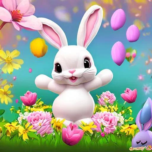 Hunny bunny in flowers 3d