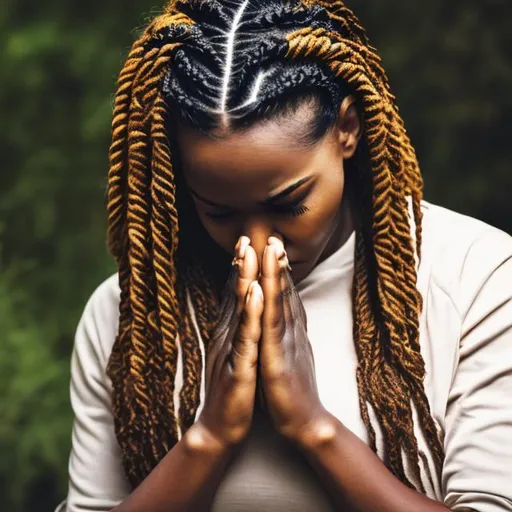 Prompt: Praying black woman with plaits 