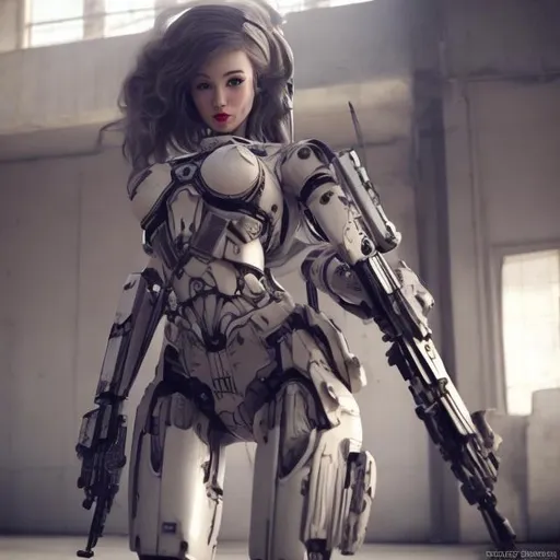 Prompt: Beautiful transgender Robot ballerinas with heavy weaponry. 