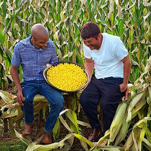 Prompt: men eating corn