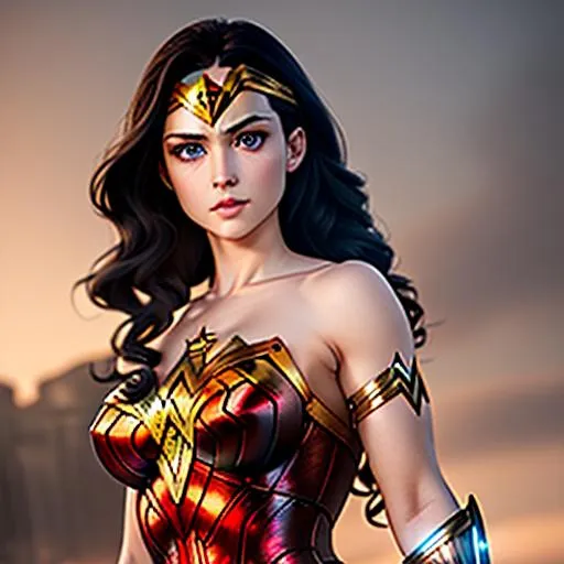 Prompt: (((MASTERPIECE))), (((full body))), ((beautiful realistic hazel eyes)), ((detailed eyes)), ((hyper quality)), refined rendering, extremely detailed CG unity 8k wallpaper, highly detailed, (super fine illustration), highres, (ultra-detailed), detailed face, perfect face, WONDER WOMAN, ((hyper detailed eyes)) (((extremely beautiful))), stunning art, best aesthetic, twitter artist, amazing, high resolution, fine fabric emphasis, UHD, 