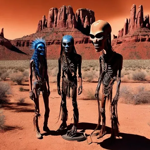 Prompt: Interdimensional aliens showing native Americans their technology in southern Utah