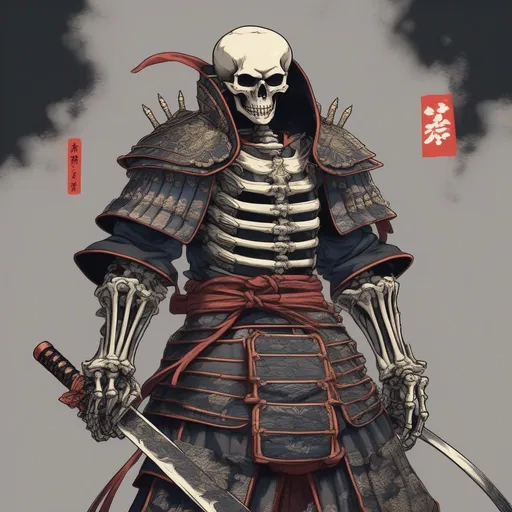 Prompt: skeleton in samurai armor anime artstyle