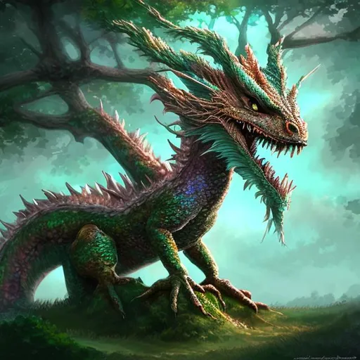 Prompt: tree dragon, digital art
