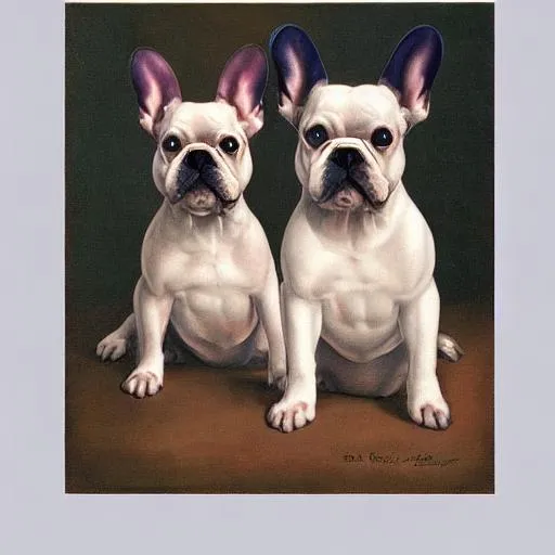 Two French Bulldogs With Angel Wings In The Style Of 