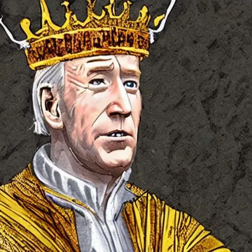 Prompt: Concerned Joe Biden as King Henry II wearing a crown
