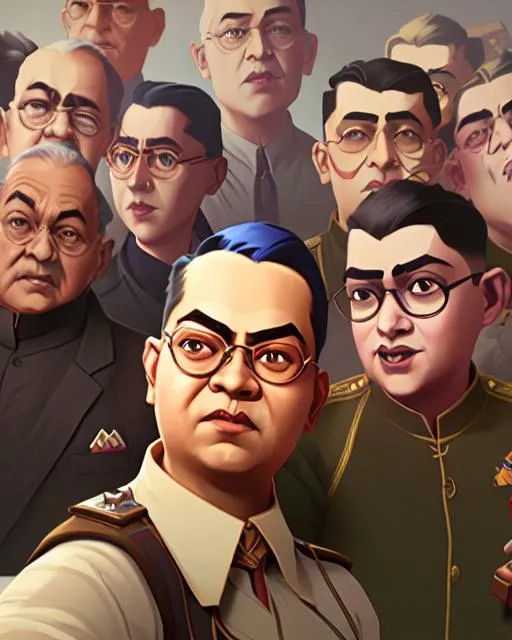 Prompt: Selfie of Subhash chandra Bose with his friends