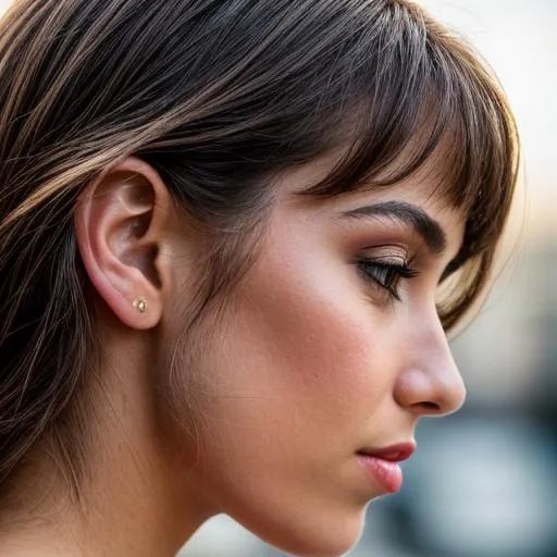Prompt: Close up, profile view of a beautiful young italian girl