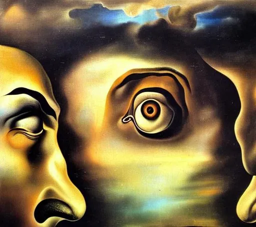 Salvator Dali Style Painting Of Eyes Looking Through 