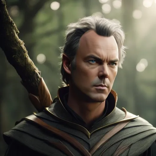 Prompt: michael keaton, Wood elf, woodcutter, peasant shirt, commoner, in medieval clothing, fantasy, DnD Character, Character art, hd, high quality, trending art, trending on artstation, 8k, sharp focus, character art, Very detailed, zoomed out view of character, smooth soft skin, beautiful face, symmetrical, soft lighting, detailed face, by leiji matsumoto, stanley artgerm lau, wlop, rossdraws, anime, big anime eyes, panned out view, full character visible