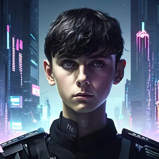 Prompt: young french man, dark hair, black uniform, watchful expression, futuristic, portrait, synthwave, realistic details, photorealistic, 8K render, cinematic lighting,  ultra detailed