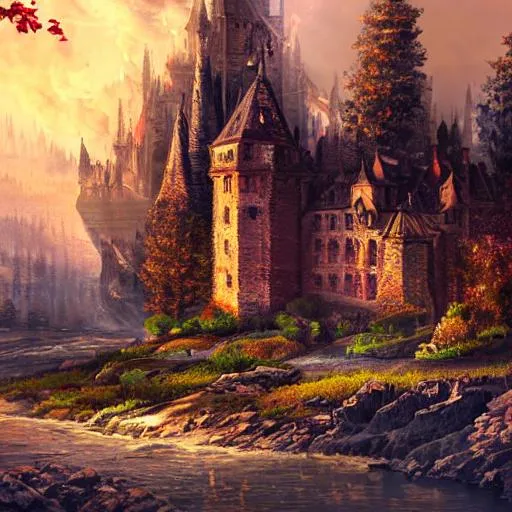 Prompt: Beautiful castle fire landscape, oil painting, UHD, 8k, Very detailed, cinematic, realistic, photoreal, trending on artstation, sharp focus, studio photo, intricate details 