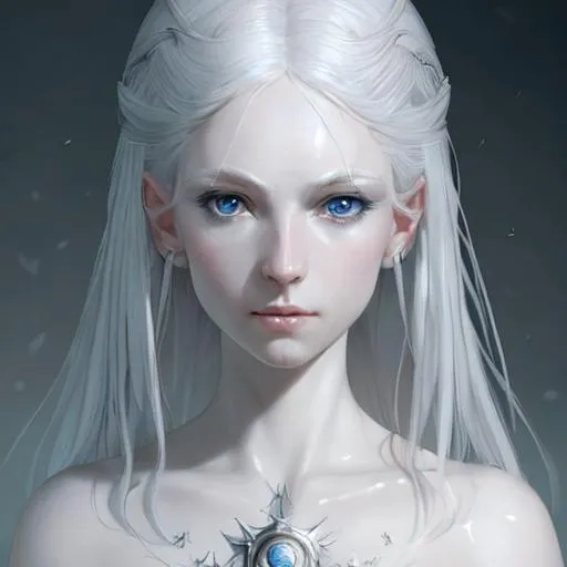 Prompt: #Tiel# character, a delicate young woman with pale skin and white hair, silver-blue eyes, fantasy, perfect composition, hyperrealistic, super detailed, 8k, high quality, trending art, trending on artstation, sharp focus, studio photo, intricate details, highly detailed, by greg rutkowski