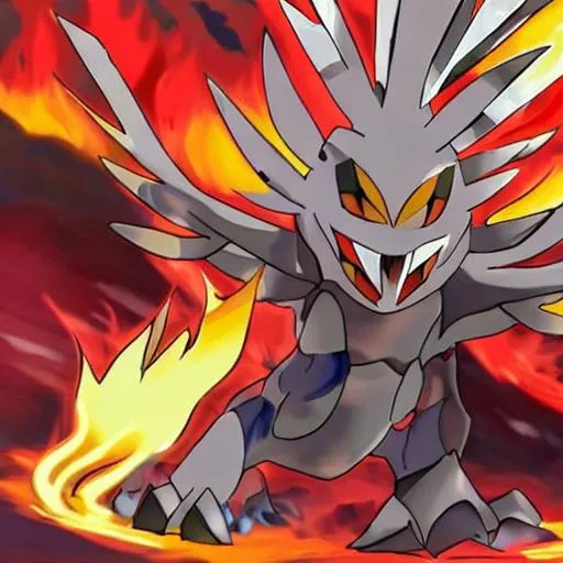 Prompt: new pokemon legendary. steel and fire type