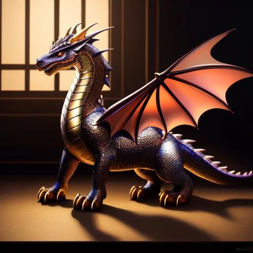 Prompt: Full body of a four-legged quadrupedal medieval dragon, very glossy and shiny, reflective, perfect composition, hyperrealistic, super detailed, 8k, high quality, trending art, trending on artstation, sharp focus, studio photo, intricate details, highly detailed, Trending on Artstation, Cozy wallpaper, Pastel colors, soft lighting