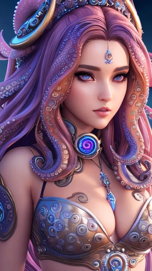 Prompt: extremely realistic, hyperdetailed, female anthropomorphic octopus, tentacle hair, highly detailed face, highly detailed eyes, full body, whole body visible, full character visible, soft lighting, high definition, ultra realistic, unreal engine 5, 8K, digital art