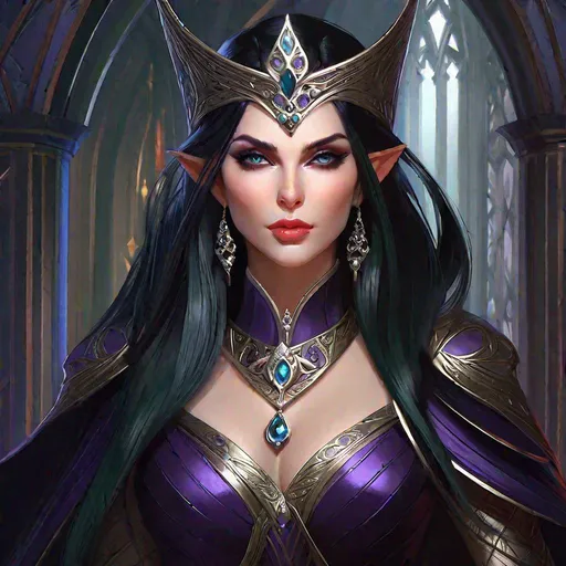 Prompt: gothic elven empress, D&D, fantasy, portrait, highly detailed, illustration, art by artgerm