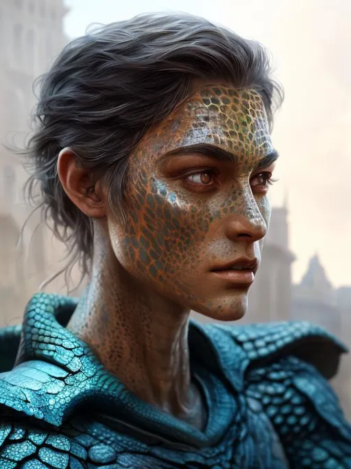 Prompt: half-reptile, fantasy, extremely, detailed environment, detailed background, intricate, detailed skin, natural colors , professionally color graded, photorealism, 8k, moody lighting.