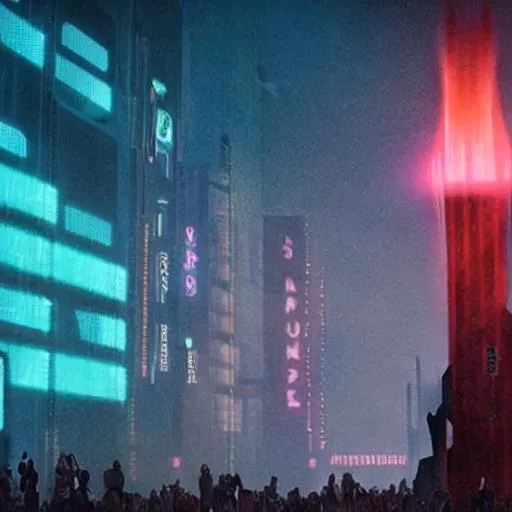 Prompt: wireless radiation beams from cell towers pulsating waves on people in a dystopian metropolis like blade runner 2049