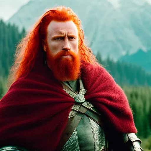 Prompt: Sheamus, WWE superstar, as a 1980s dark fantasy lord of the rings character, medieval, forest mountain background,


