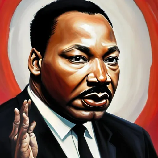 Prompt: Hyper-realistic painting of Martin Luther King on the podium 

