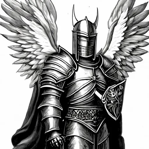 Prompt: black and white knight with angel wings
