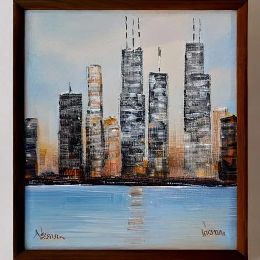 Prompt: Beige and white abstract oil painting of the Chicago skyline