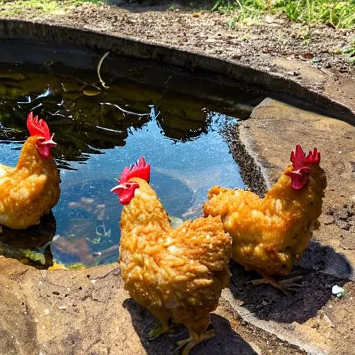 Prompt: chicken nuggets in a pond