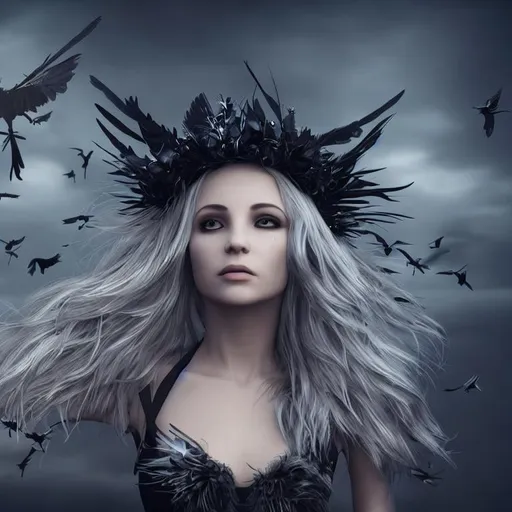 bird woman, black makeup, raven, bird queen